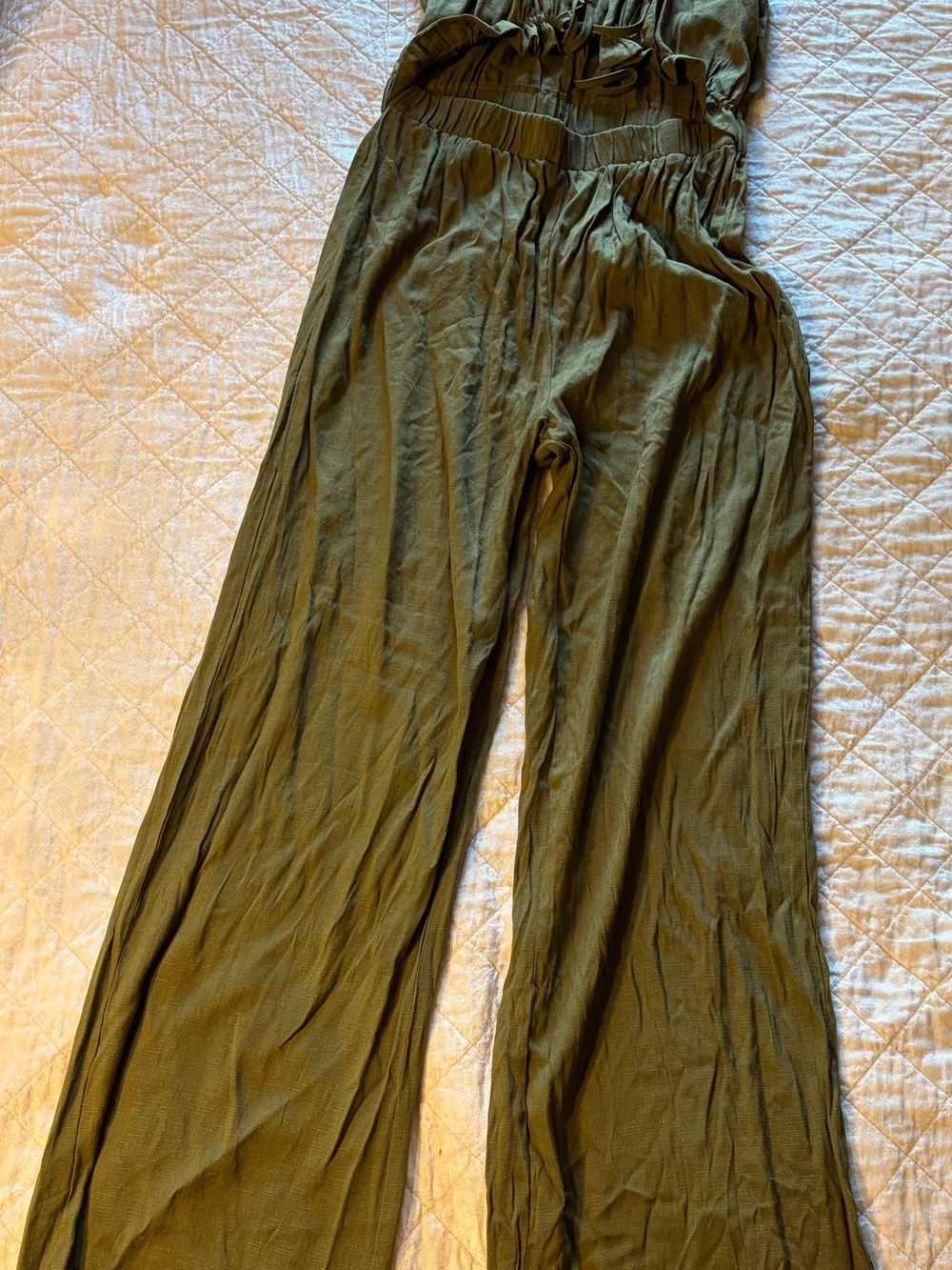 Women's Olive Wide-Leg Jumpsuit Pants